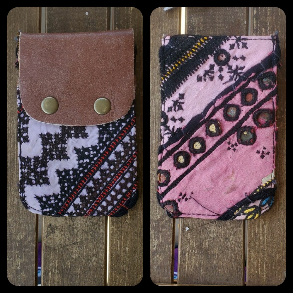 🍳🧠 Free People Boho Embroidered Repurposed vtg banjara hippie Wallet card case